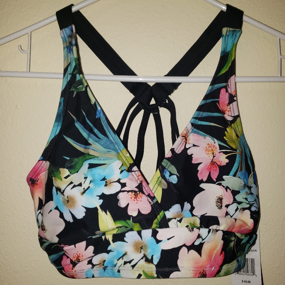 Cute Floral Strappy Bikini Bust Enhancer Swim Top Women's Swimwear Retails $44